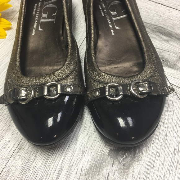 AGL | Black Pewter Cap Toe Buckle Ballet Flats 5.5 - Picture 6 of 6